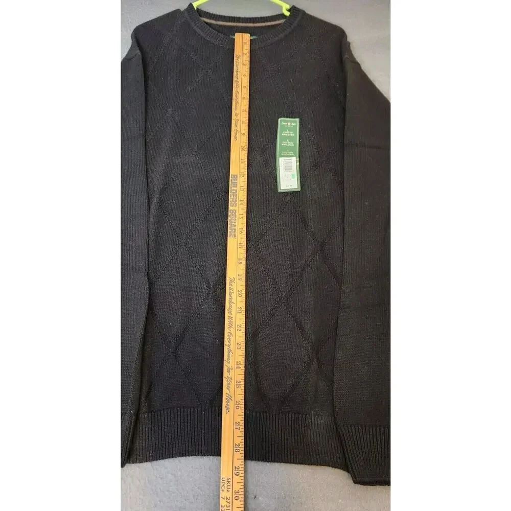 Vintage David Taylor Knit Sweater Mens Sz Large Black‎ Argyle Cotton Y2K NWT